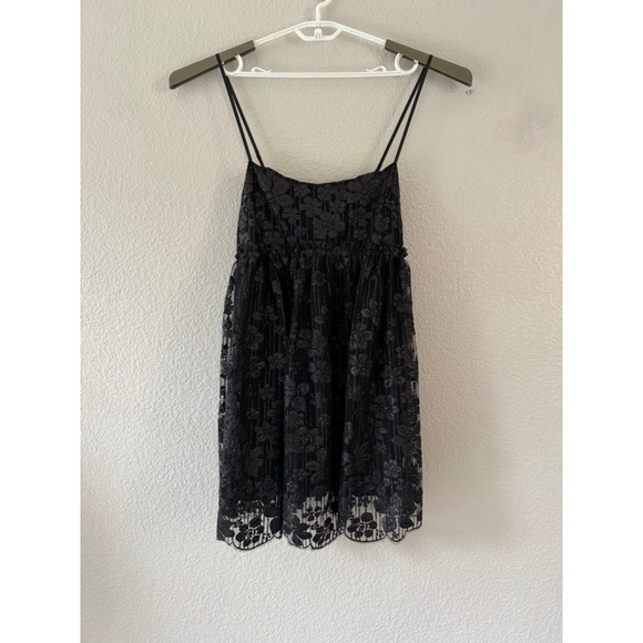Free People All That Glitters Lace Mini Dress Black Goth Fairy Grunge Large NWOT - Picture 2 of 10